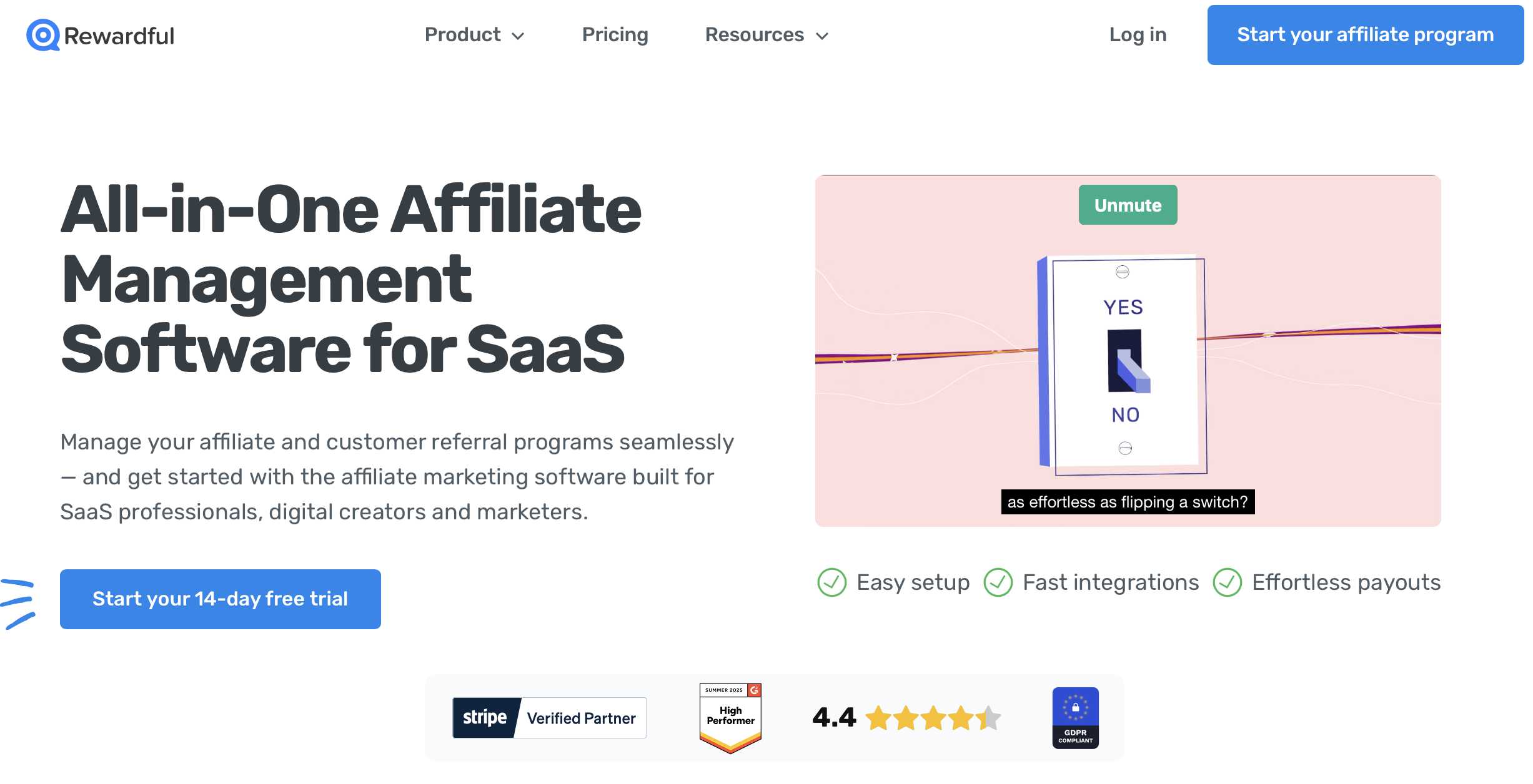 Rewardful homepage — where I set things up